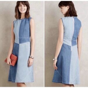 Anthropologie Holding Horses Denim Patchwork Midi Dress Womens Size 2 Sleeveless